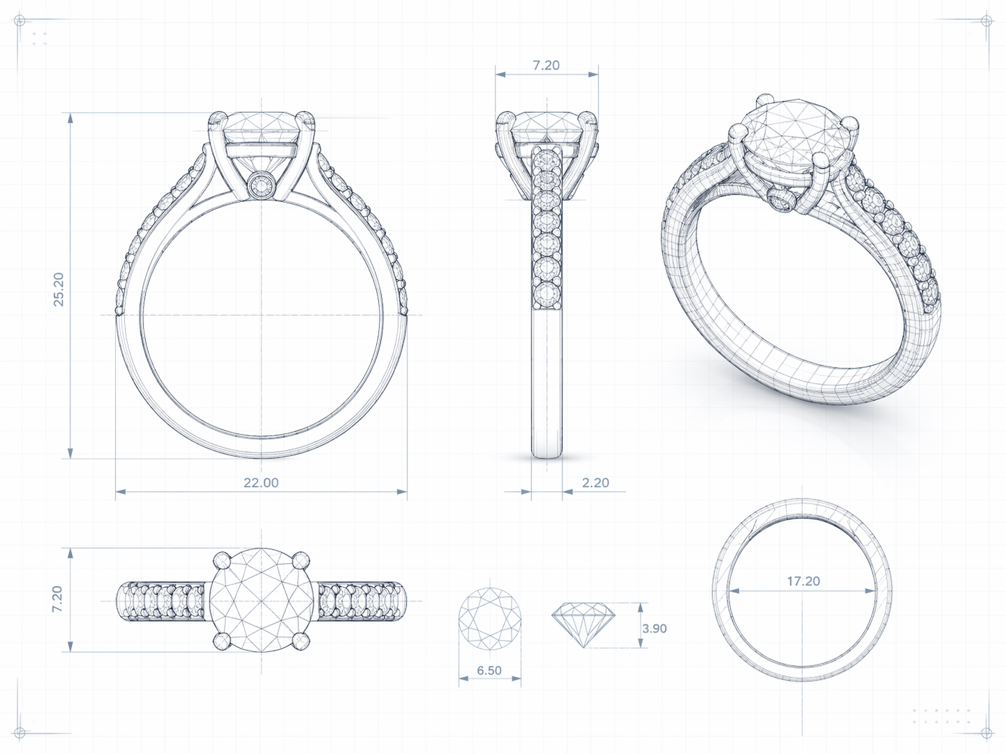 CAD ring wireframe preview